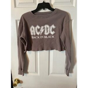 AC/DC Back in Black Cropped Thermal Long Sleeve Graphic Tee Brown Medium
